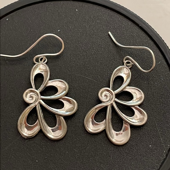 Vintage half daisy sterling earrings - Picture 2 of 3